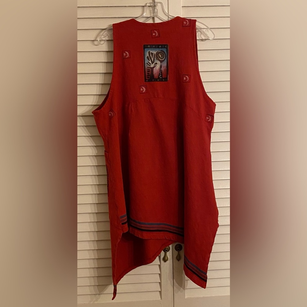 Blue Fish Red Handkerchief Dress / Tunic w Opposing Diagonal Hems - Picture 5 of 9